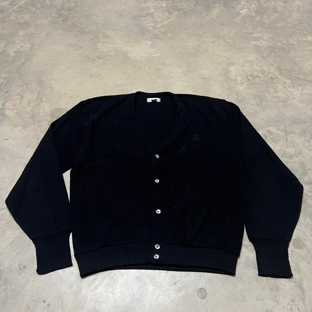 Vintage Izod Cardigan Sweater Mens XL Black Acrylic Knit Button Front USA Made